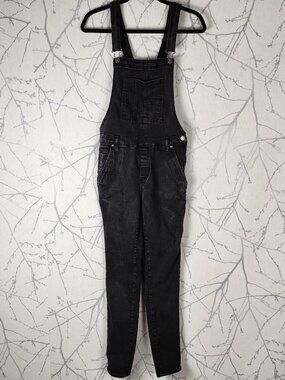 Silver Black Wash Stretch Denim Skinny Overalls